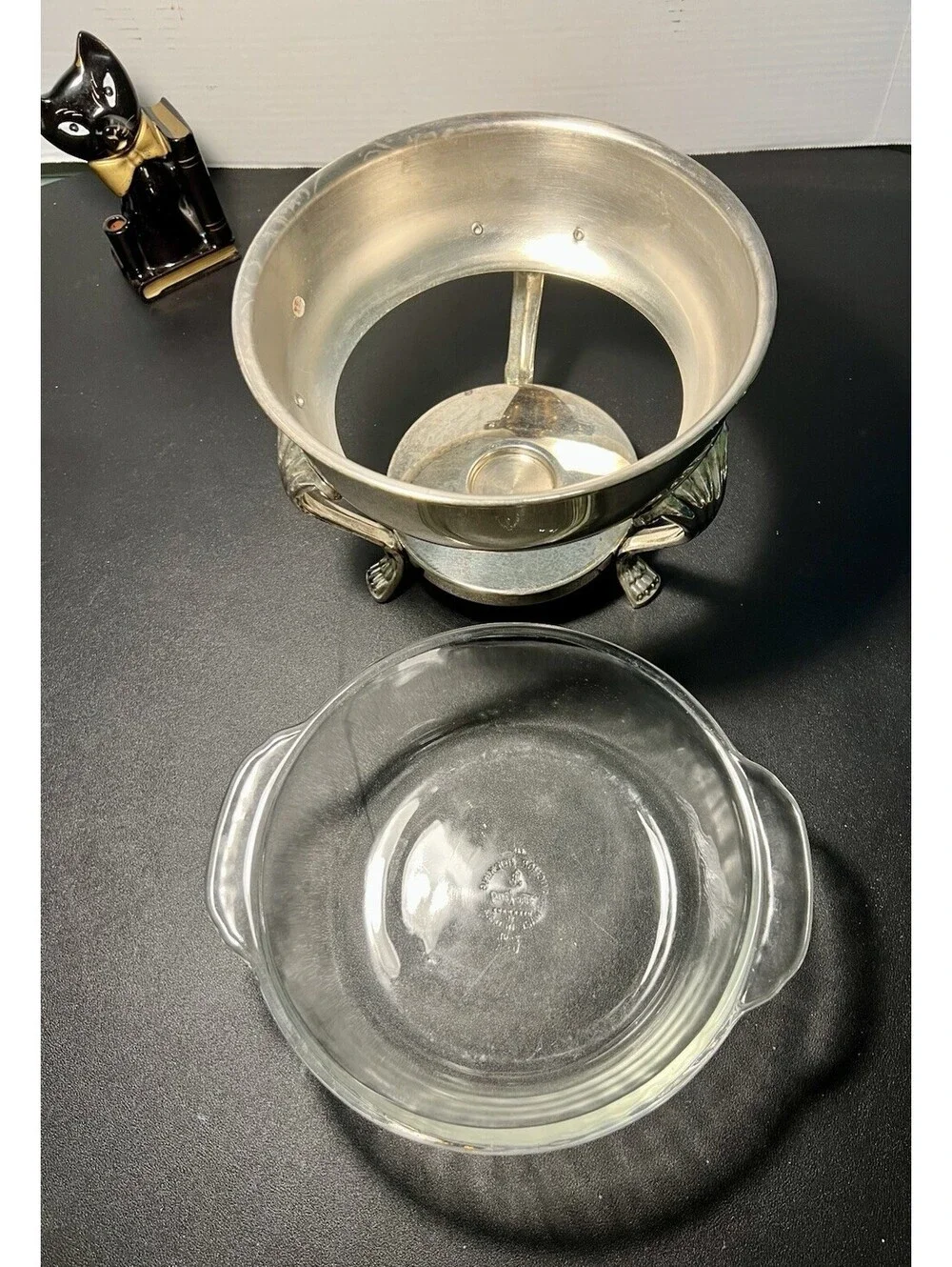 F.B. Rogers 1950s 4 Pcs Silver Plated Chafing Serving Dish W/ Glass Insert & Lid